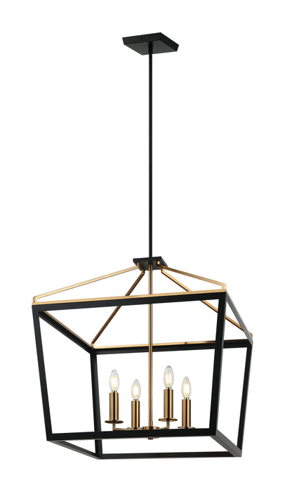 Matteo Lighting C67014BKAG Four Light Chandelier, Black / Aged Gold Brass