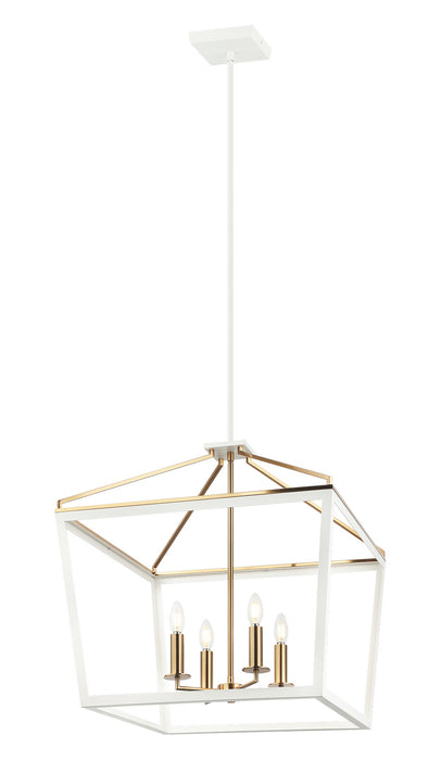 Matteo Lighting C67014WHAG Four Light Chandelier, White / Aged Gold Brass