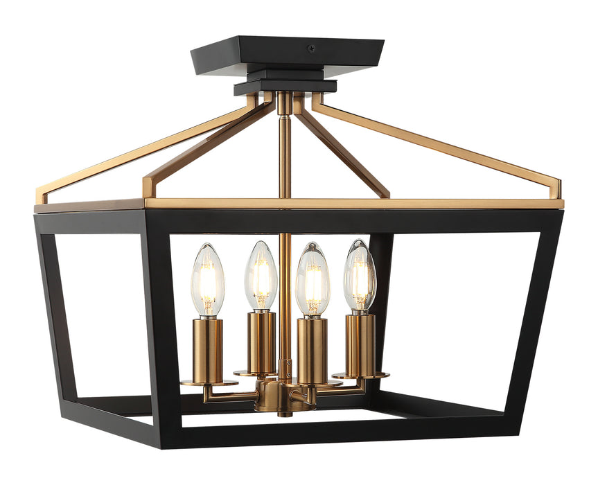 Matteo Lighting X67004BKAG One Light Ceiling Mount, Black / Aged Gold Brass