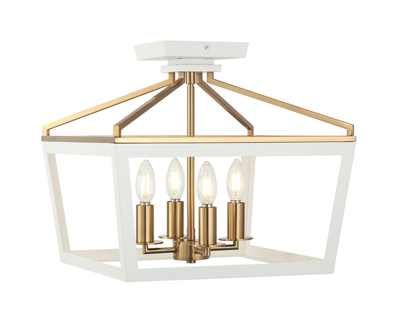 Matteo Lighting X67004WHAG One Light Ceiling Mount, White / Aged Gold Brass