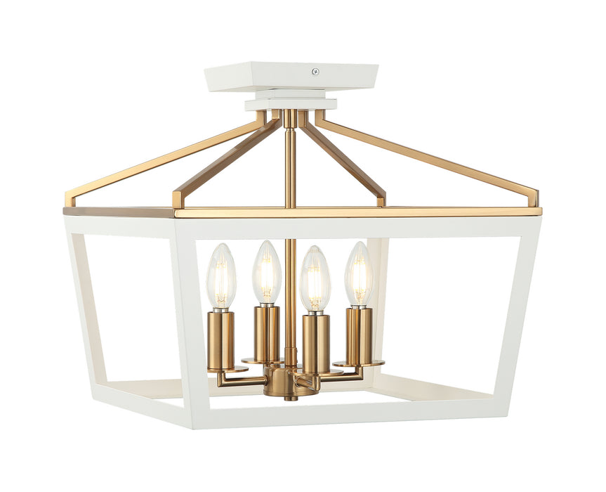 Matteo Lighting X67004WHAG One Light Ceiling Mount, White / Aged Gold Brass