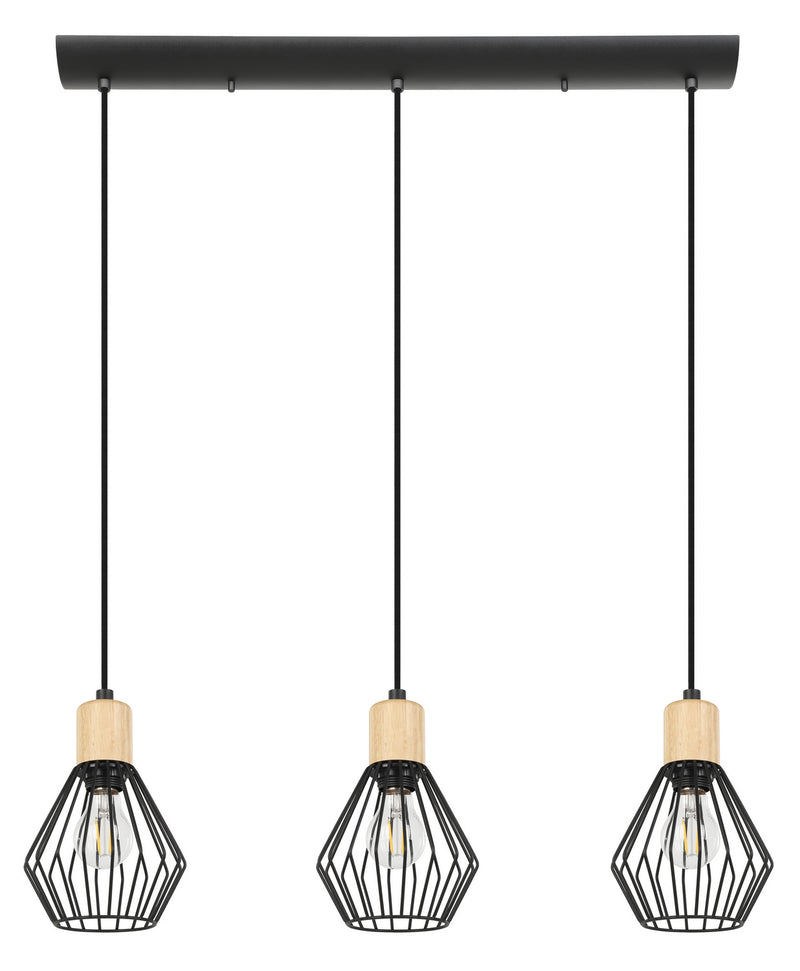 Eglo USA 43378A Three Light Pendant, Structured Black