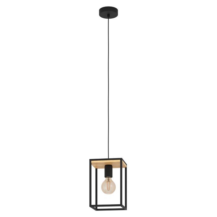 Eglo USA 99795A One Light Pendant, Structured Black & Natural Wood