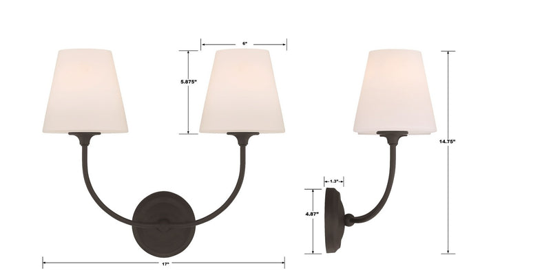 Crystorama 2442-OP-BF Two Light Wall Sconce, Black Forged