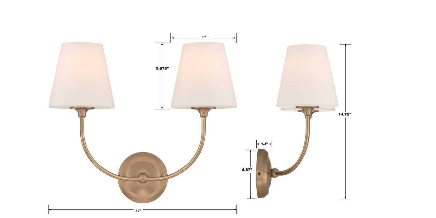 Crystorama 2442-OP-VG Two Light Wall Sconce, Vibrant Gold