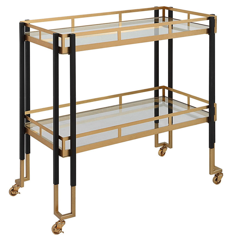 Uttermost 25229 Bar Cart, Matte Black And Brushed Gold
