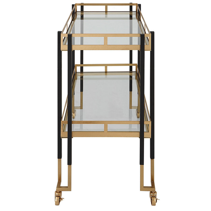 Uttermost 25229 Bar Cart, Matte Black And Brushed Gold