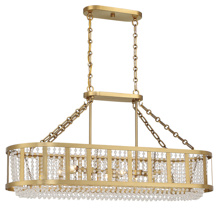 Lighting One E V6-L1-3200-6-322 Six Light Linear Chandelier, Warm Brass
