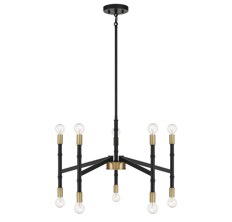 Lighting One E V6-L1-5610-10-143 Ten Light Chandelier, Matte Black w/ Warm Brass