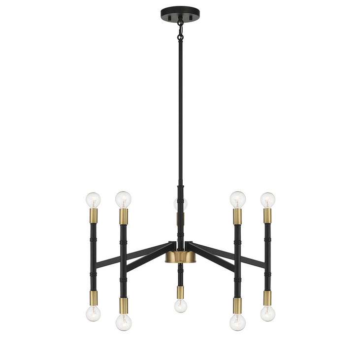 Lighting One E V6-L1-5610-10-143 Ten Light Chandelier, Matte Black w/ Warm Brass