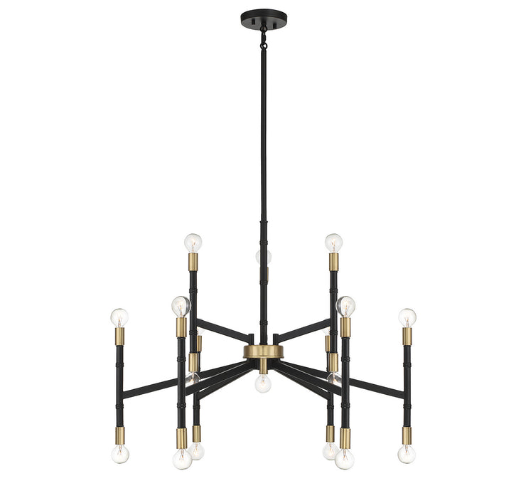 Lighting One E V6-L1-5611-18-143 18 Light Chandelier, Matte Black w/ Warm Brass