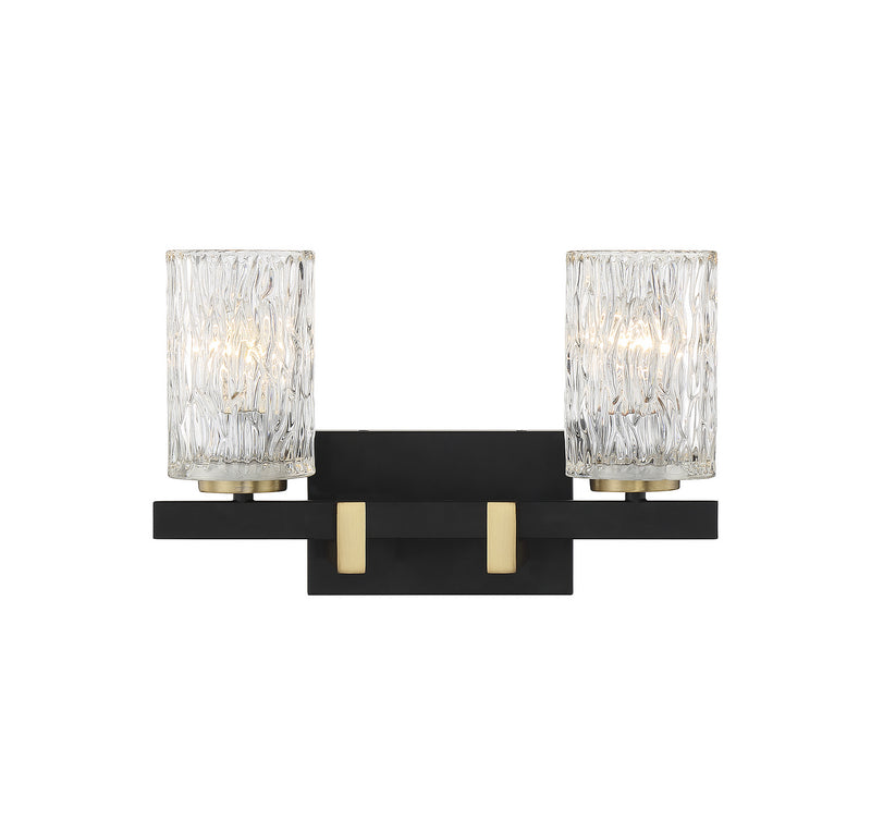 Lighting One E V6-L8-3601-2-143 Two Light Bathroom Vanity, Matte Black w/ Warm Brass