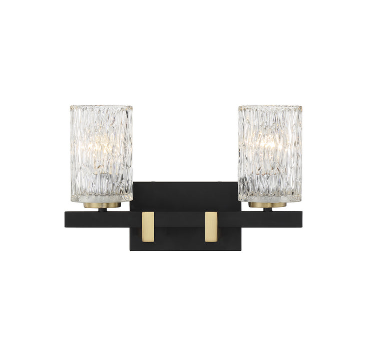 Lighting One E V6-L8-3601-2-143 Two Light Bathroom Vanity, Matte Black w/ Warm Brass
