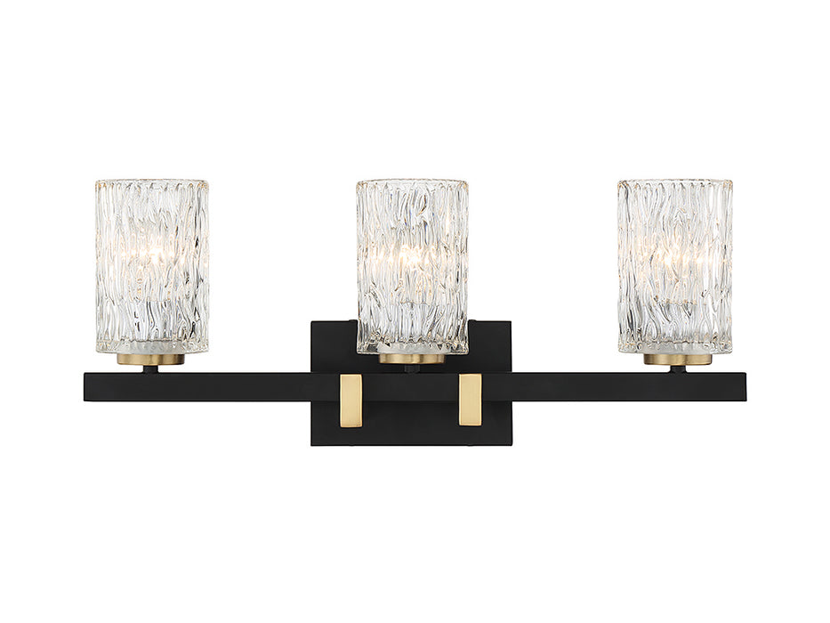 Lighting One E V6-L8-3601-3-143 Three Light Bathroom Vanity, Matte Black w/ Warm Brass