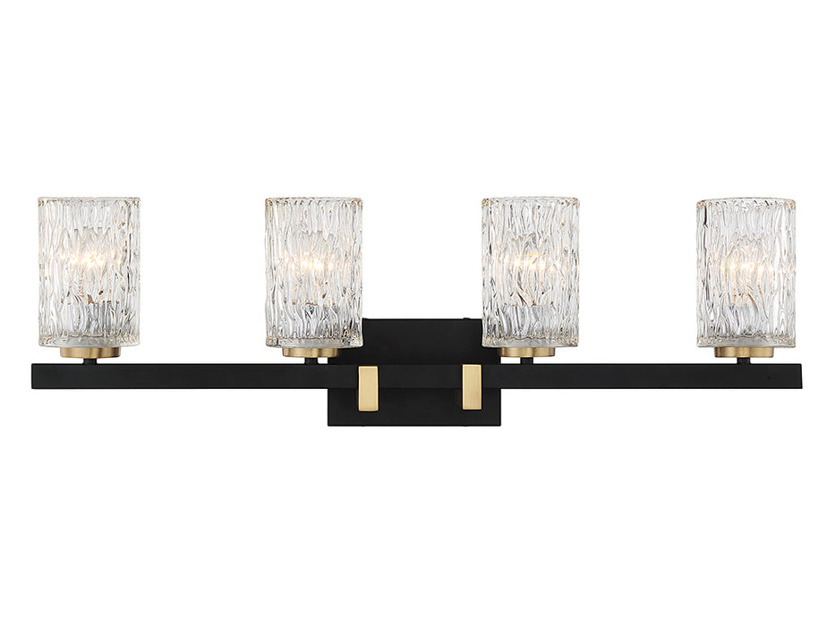 Lighting One E V6-L8-3601-4-143 Four Light Bathroom Vanity, Matte Black w/ Warm Brass