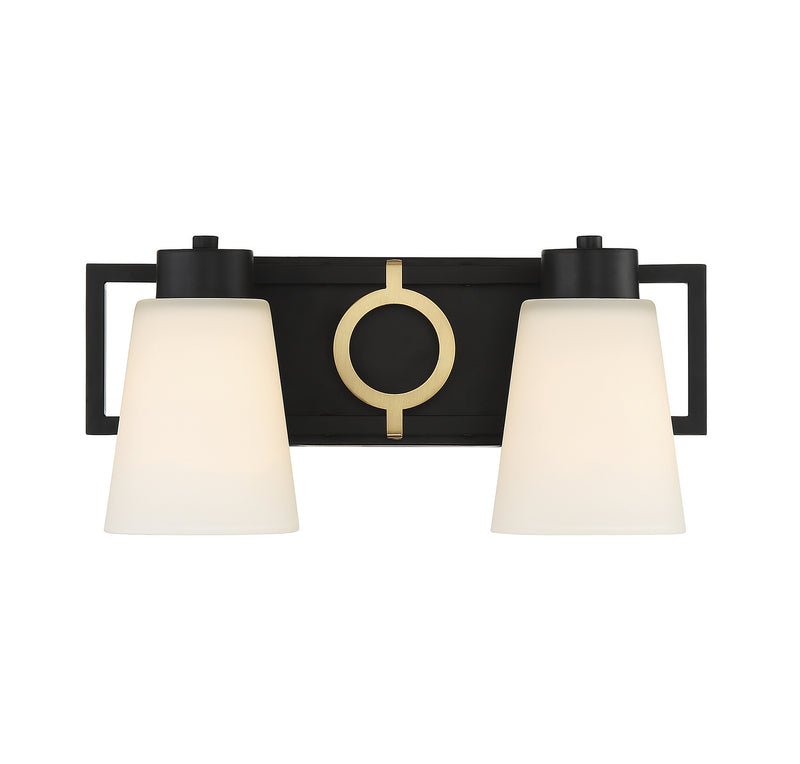 Lighting One E V6-L8-4450-2-143 Two Light Bathroom Vanity, Matte Black w/ Warm Brass