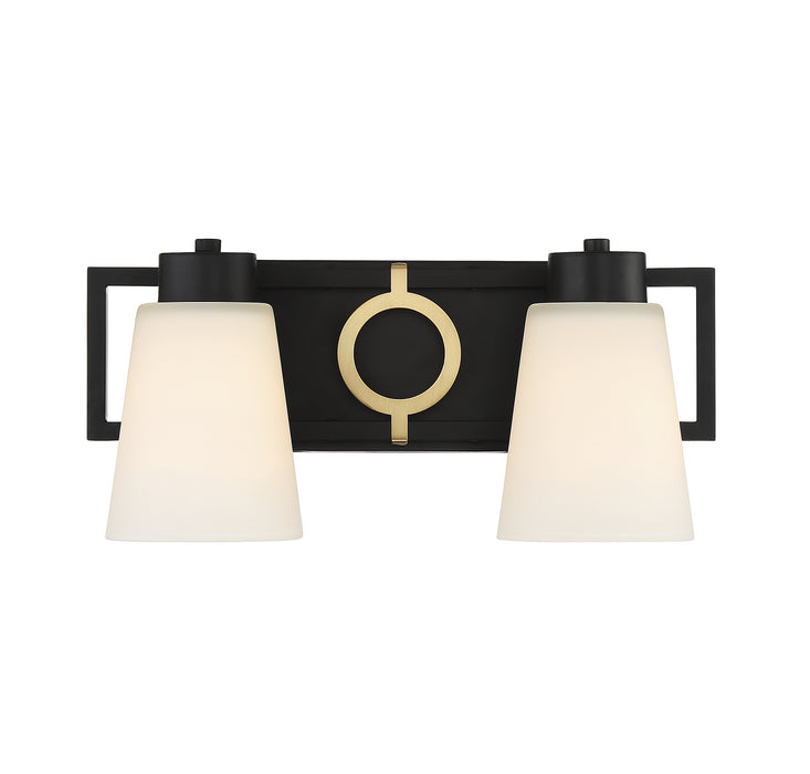 Lighting One E V6-L8-4450-2-143 Two Light Bathroom Vanity, Matte Black w/ Warm Brass