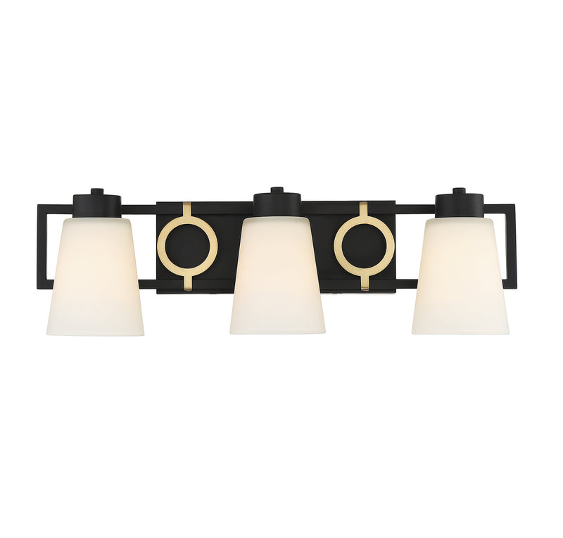 Lighting One E V6-L8-4450-3-143 Three Light Bathroom Vanity, Matte Black w/ Warm Brass