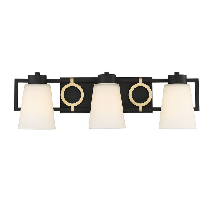Lighting One E V6-L8-4450-3-143 Three Light Bathroom Vanity, Matte Black w/ Warm Brass