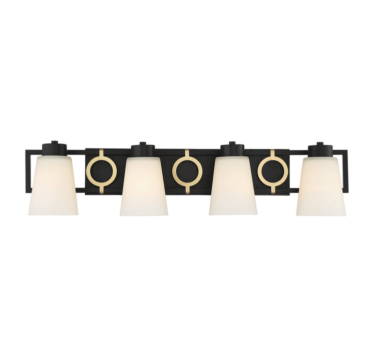 Lighting One E V6-L8-4450-4-143 Four Light Bathroom Vanity, Matte Black w/ Warm Brass