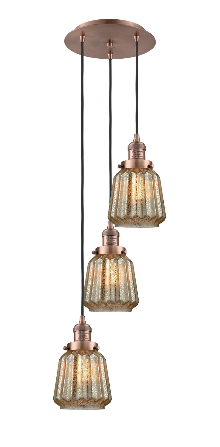 Innovations 113F-3P-AC-G146 Three Light Pendant, Antique Copper