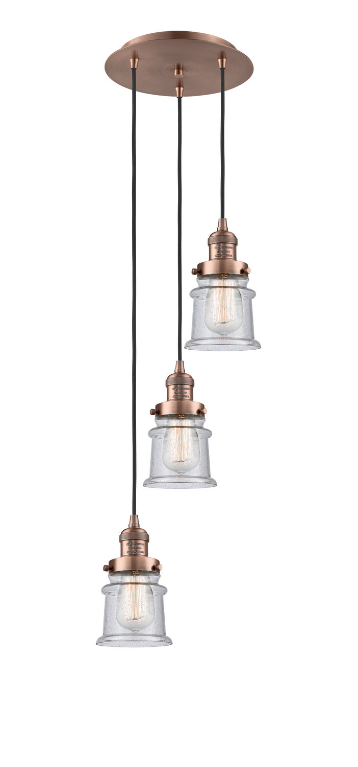 Innovations 113F-3P-AC-G184S Three Light Pendant, Antique Copper
