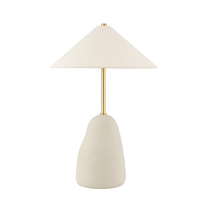 Mitzi HL692201-AGB/CBG Two Light Table Lamp, Aged Brass/Ceramic Textured Beige