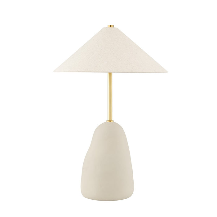Mitzi HL692201-AGB/CBG Two Light Table Lamp, Aged Brass/Ceramic Textured Beige
