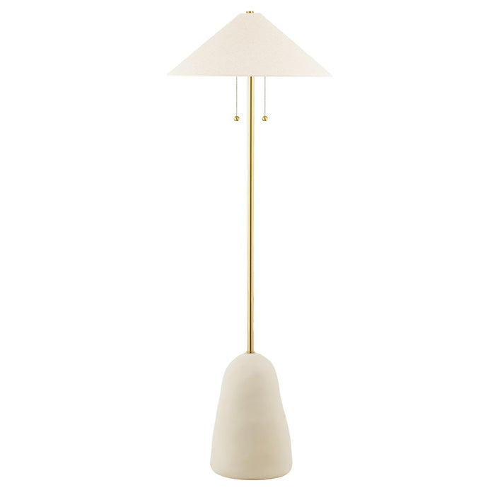 Mitzi HL692401-AGB/CBG Two Light Floor Lamp, Aged Brass/Ceramic Textured Beige