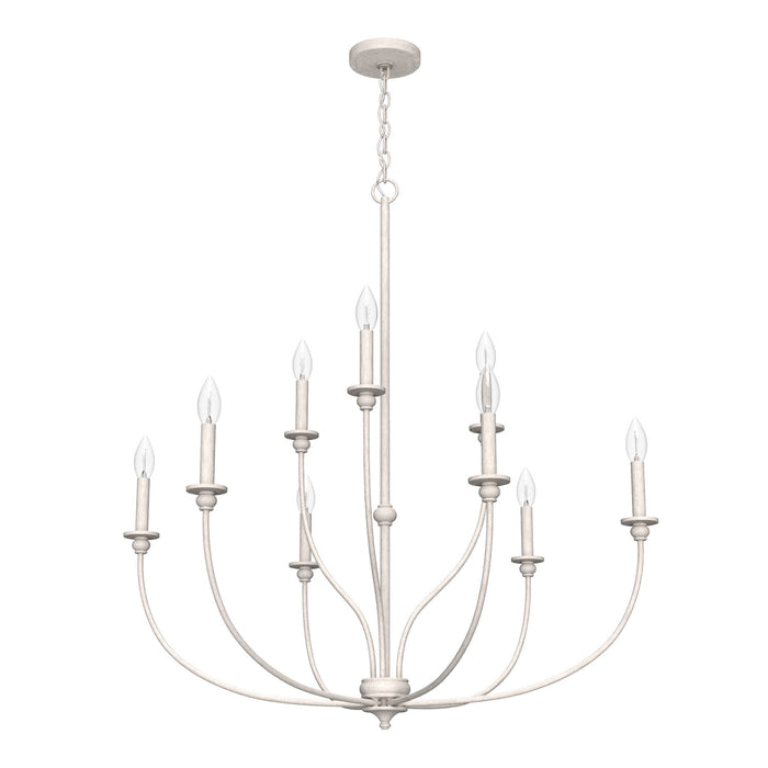 Hunter 19633 Nine Light Chandelier, Distressed White