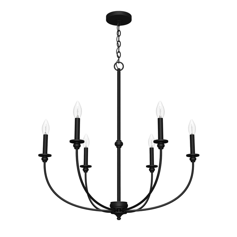 Hunter 19634 Six Light Chandelier, Matte Black