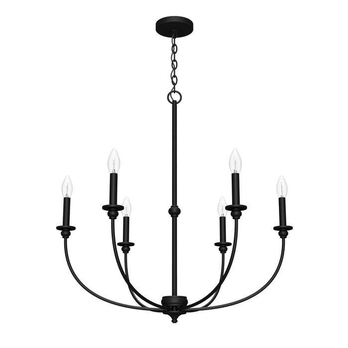 Hunter 19634 Six Light Chandelier, Matte Black