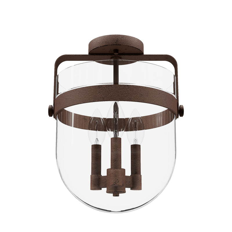 Hunter 19835 Three Light Flush Mount, Textured Rust
