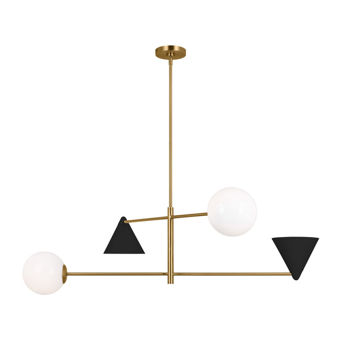 Visual Comfort Studio AEC1094MBKBBS Four Light Chandelier, Midnight Black and Burnished Brass