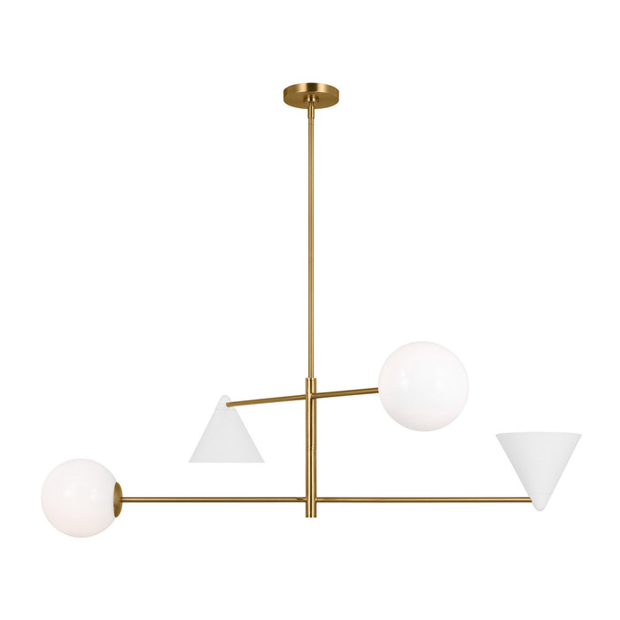 Visual Comfort Studio AEC1094MWTBBS Four Light Chandelier, Matte White and Burnished Brass