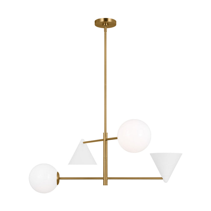 Visual Comfort Studio AEC1104MWTBBS Four Light Chandelier, Matte White and Burnished Brass