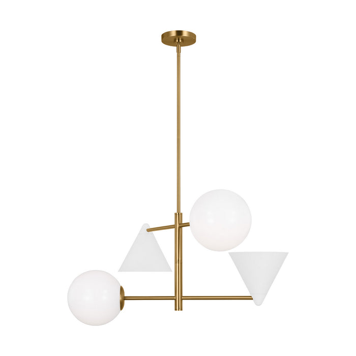 Visual Comfort Studio AEC1114MWTBBS Four Light Chandelier, Matte White and Burnished Brass