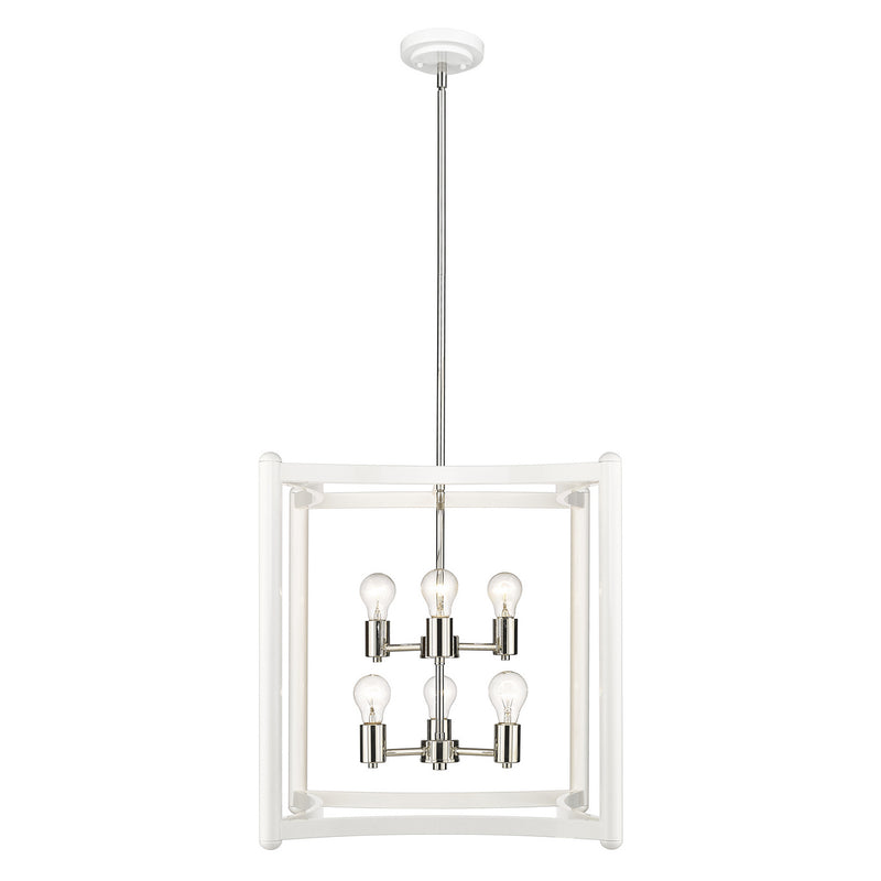 Acclaim Lighting IN20041WH Six Light Pendant, White with Polished Nickel Cluster