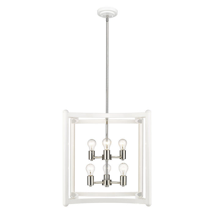 Acclaim Lighting IN20041WH Six Light Pendant, White with Polished Nickel Cluster
