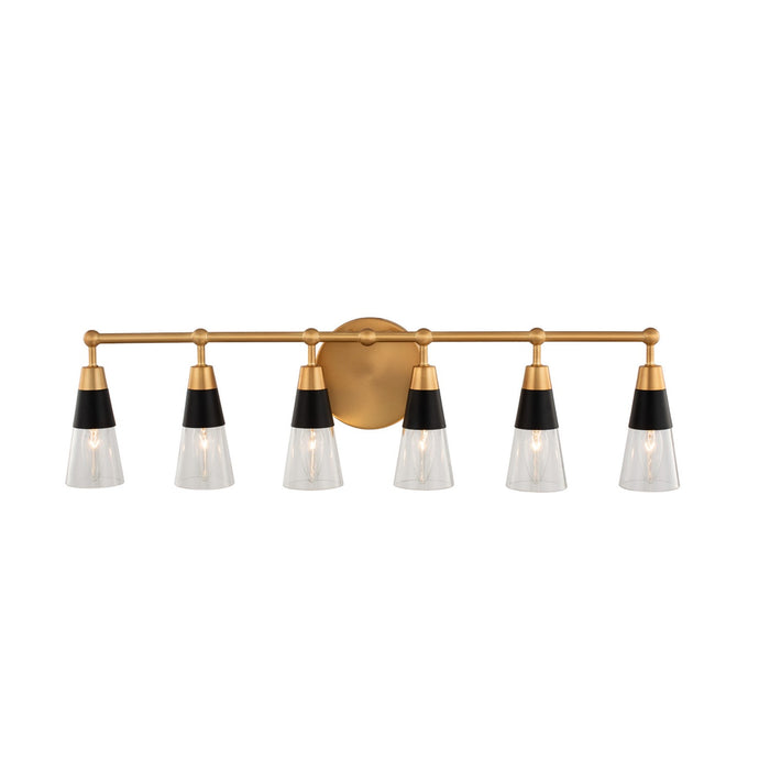 Kalco 513136BNB Six Light Bath, Matte Black w New Brass