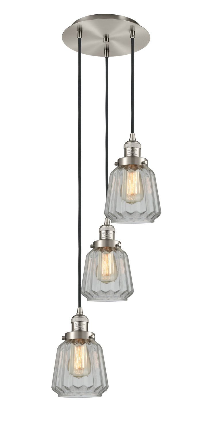 Innovations 113F-3P-SN-G142 Three Light Pendant, Brushed Satin Nickel