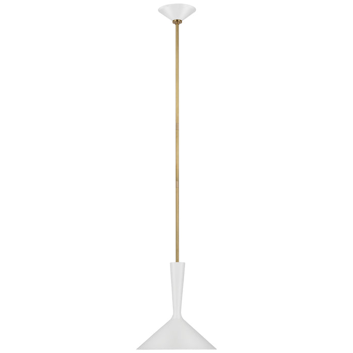 Visual Comfort Signature ARN 5540WHT/HAB LED Pendant, Matte White and Hand-Rubbed Antique Brass