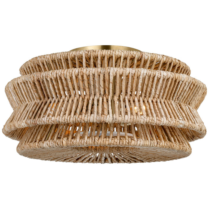 Visual Comfort Signature CHC 4015AB/NAB LED Semi-Flush Mount, Antique-Burnished Brass and Natural Abaca