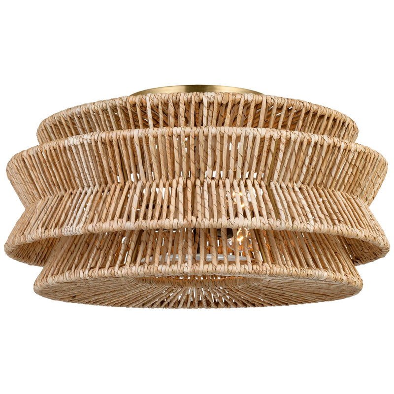 Visual Comfort Signature CHC 4016AB/NAB LED Semi-Flush Mount, Antique-Burnished Brass and Natural Abaca