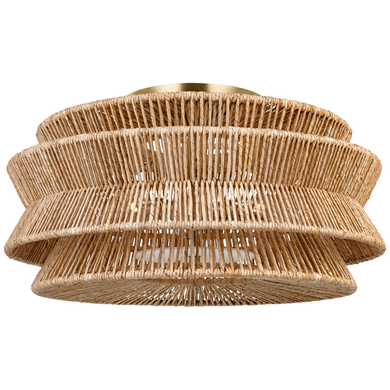 Visual Comfort Signature CHC 4017AB/NAB LED Semi-Flush Mount, Antique-Burnished Brass and Natural Abaca