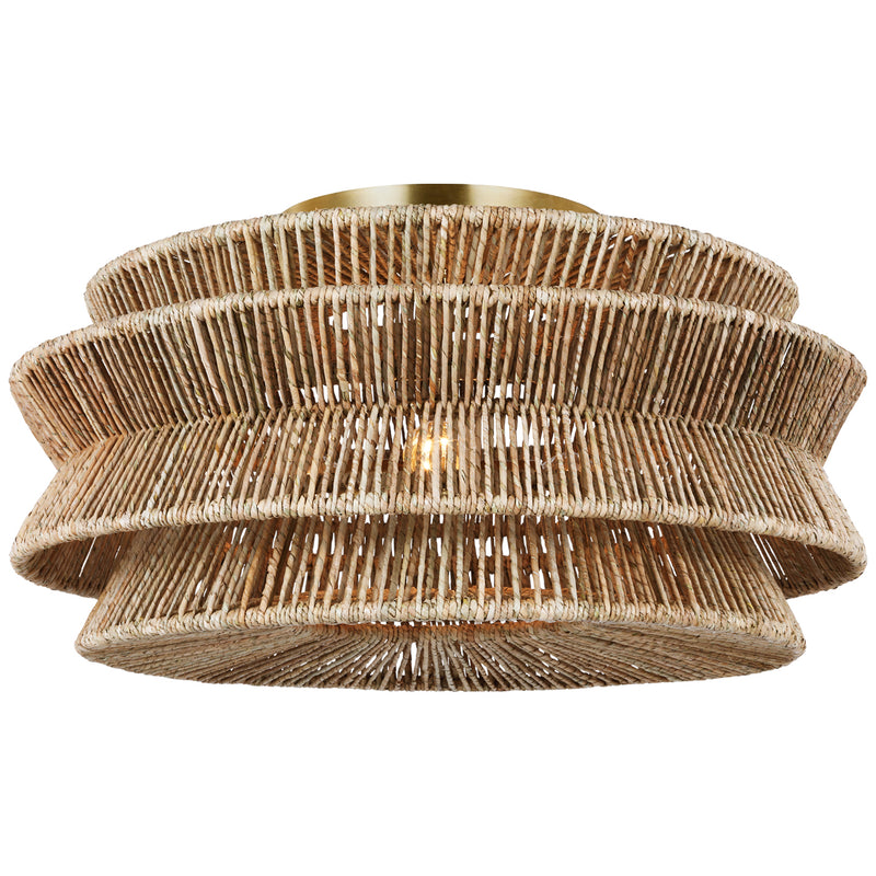 Visual Comfort Signature CHC 4017AB/NAB LED Semi-Flush Mount, Antique-Burnished Brass and Natural Abaca