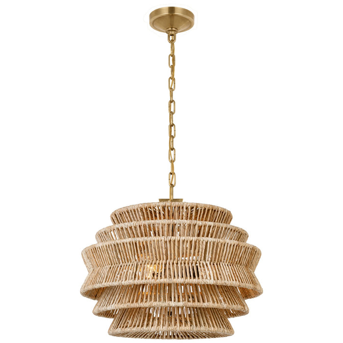 Visual Comfort Signature CHC 5015AB/NAB LED Chandelier, Antique-Burnished Brass and Natural Abaca