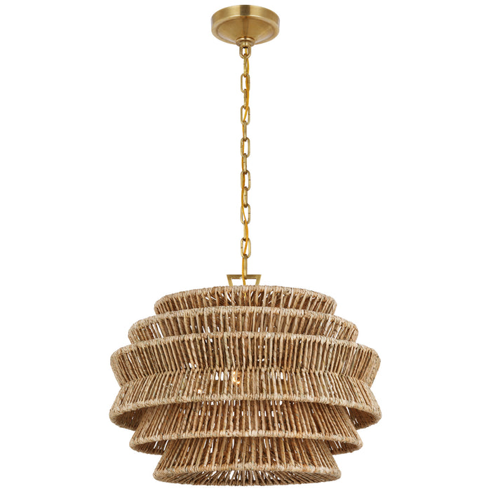 Visual Comfort Signature CHC 5015AB/NAB LED Chandelier, Antique-Burnished Brass and Natural Abaca