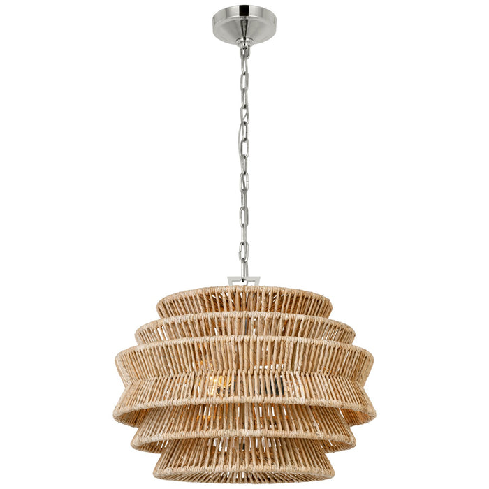 Visual Comfort Signature CHC 5015PN/NAB LED Chandelier, Polished Nickel and Natural Abaca