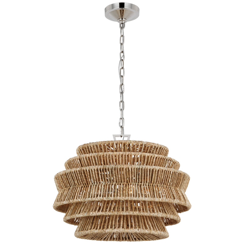 Visual Comfort Signature CHC 5015PN/NAB LED Chandelier, Polished Nickel and Natural Abaca